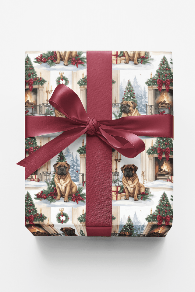 English Mastiff Christmas Manor Wrapping Paper - London Penny Gift Wrap