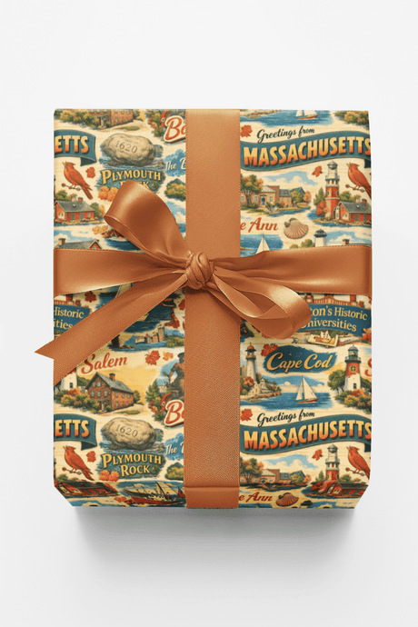 Massachusetts Postcard Memories - London Penny Gift Wrap