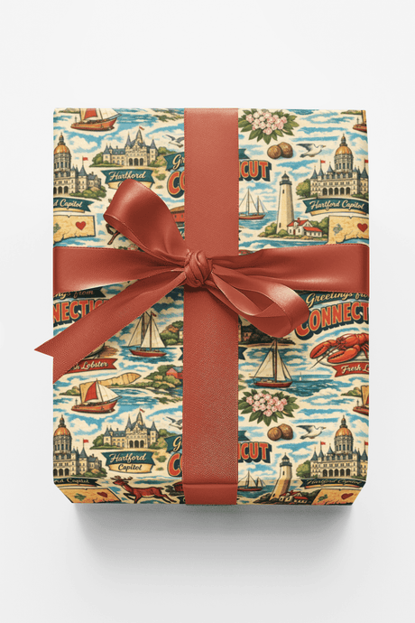 Connecticut Postcard Memories - London Penny Gift Wrap