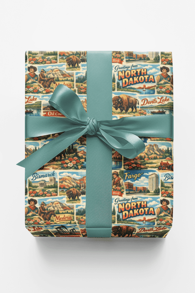 North Dakota Postcard Memories - London Penny Gift Wrap