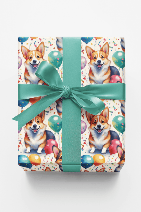 Corgi Birthday Balloons - London Penny Gift Wrap