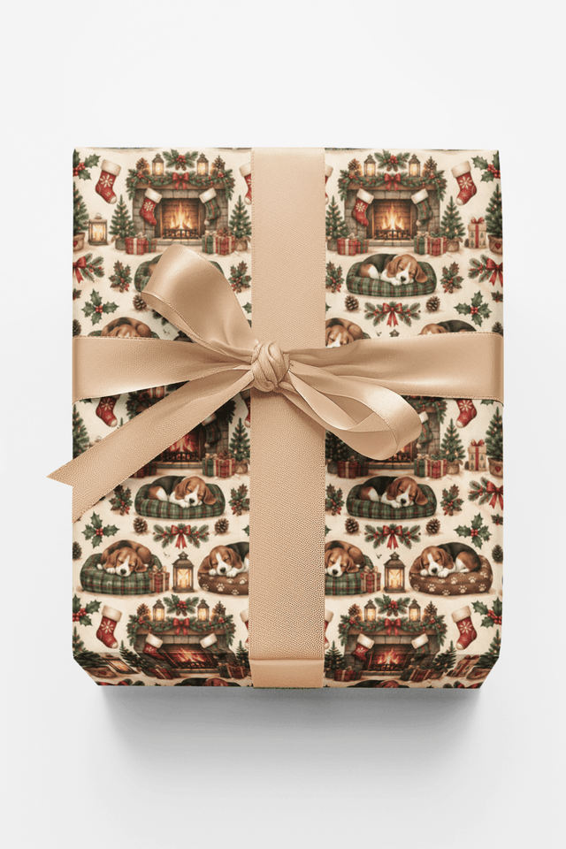 Fireside Beagle Dreams Wrapping Paper - London Penny Gift Wrap