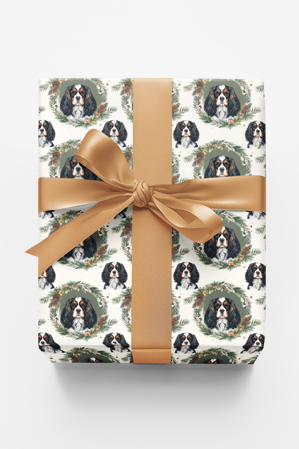 Evergreen Wreath Cavaliers Wrapping Paper