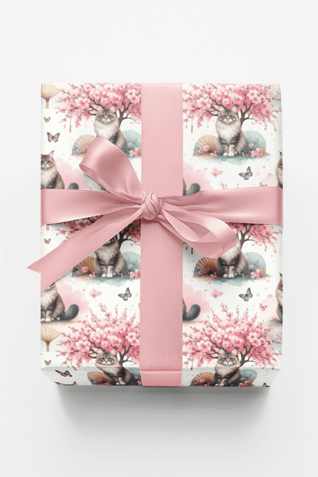 Spring Cherry Blossom Festival (Maine Coon) Wrapping Paper - London Penny Gift Wrap