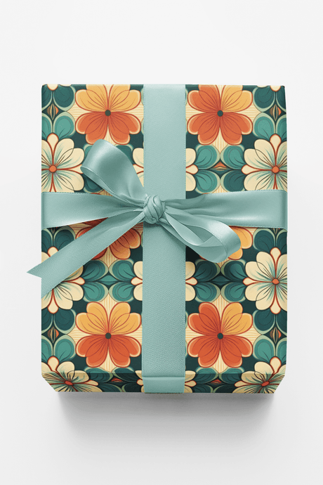 Retro Floral Grid - London Penny Gift Wrap