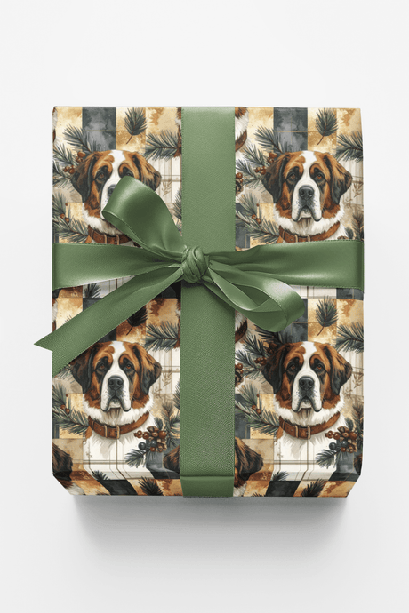 Rustic Plaid Retreat (St. Bernard) Wrapping Paper - London Penny Gift Wrap