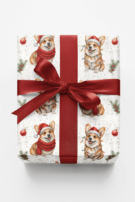 Mistletoe Morning Corgi - London Penny Gift Wrap