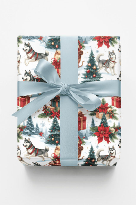 Northern Lights Christmas (Alaskan Husky) Wrapping Paper - London Penny Gift Wrap