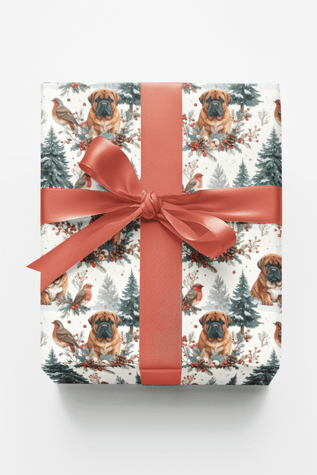 Woodland Christmas Friends (English Mastiff) Wrapping Paper - London Penny Gift Wrap