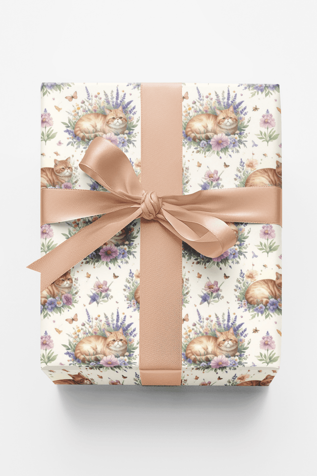 Cats & Floral Cottage (Exotic Shorthair) Wrapping Paper - London Penny Gift Wrap