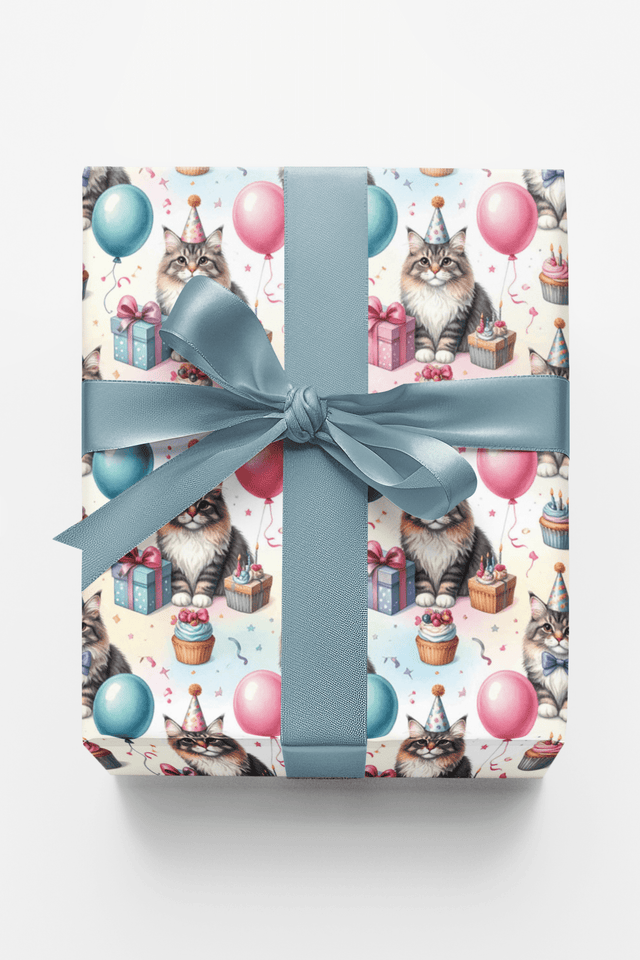 Birthday Party Cats (Maine Coon) Wrapping Paper - London Penny Gift Wrap