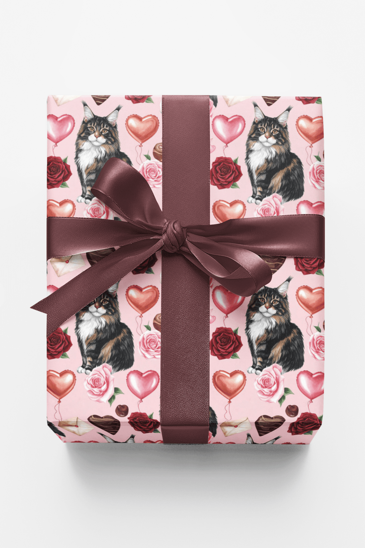 Hearts Day (Maine Coon) Wrapping Paper - London Penny Gift Wrap
