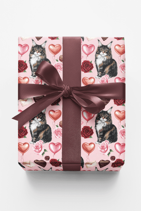 Hearts Day (Maine Coon) Wrapping Paper - London Penny Gift Wrap