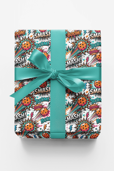 Comic Pop Pickleball Glossy Wrapping Paper - London Penny Gift Wrap