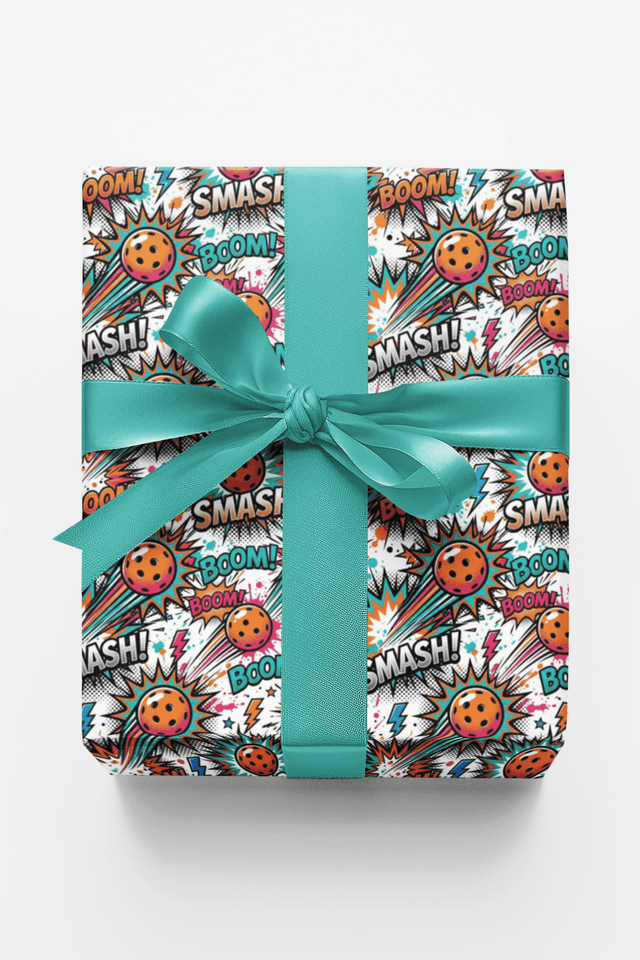 Comic Pop Pickleball Glossy Wrapping Paper - London Penny Gift Wrap