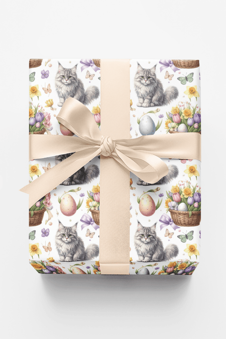 Easter Garden Cats (Maine Coon) Wrapping Paper - London Penny Gift Wrap