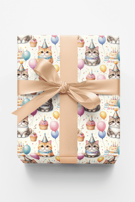 Birthday Party Cats (Exotic Shorthair) Wrapping Paper - London Penny Gift Wrap