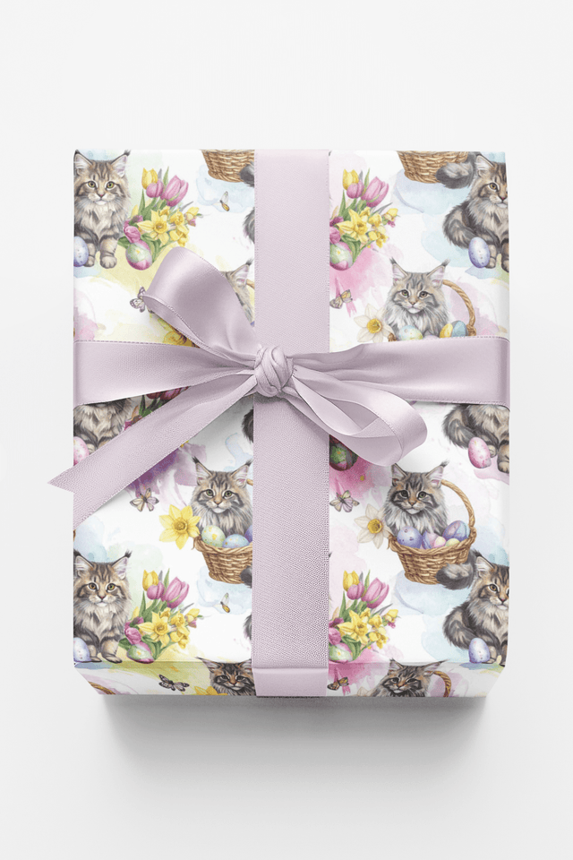 Whiskers & Easter Festivities (Maine Coon) Wrapping Paper - London Penny Gift Wrap