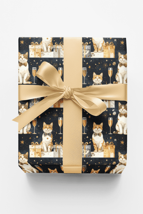 New Year's Celebration Cats (Exotic Shorthair) Wrapping Paper - London Penny Gift Wrap