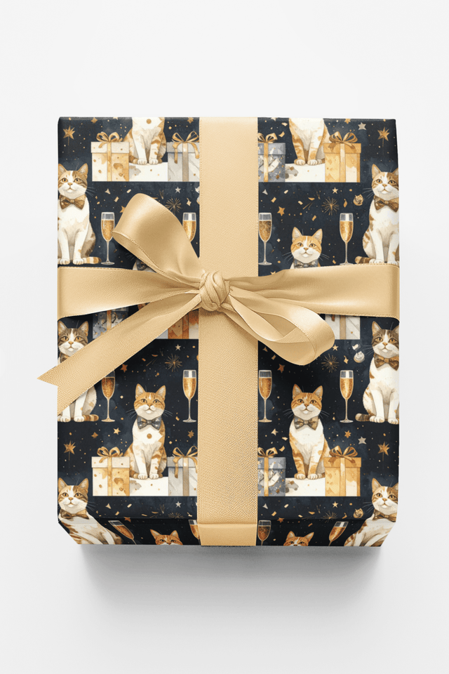 New Year's Celebration Cats (Exotic Shorthair) Wrapping Paper - London Penny Gift Wrap