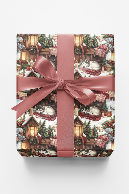 Cozy Cabin Christmas (Alaskan Husky) Wrapping Paper