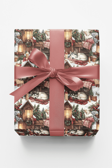 Cozy Cabin Christmas (Alaskan Husky) Wrapping Paper - London Penny Gift Wrap