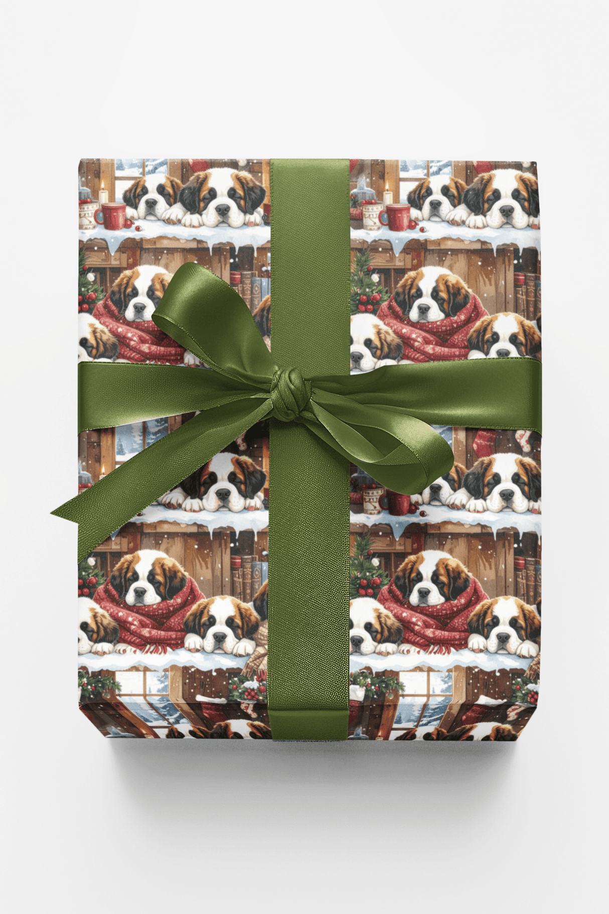 Cozy Cabin Christmas (St. Bernard) Glossy Wrapping Paper - London Penny Gift Wrap