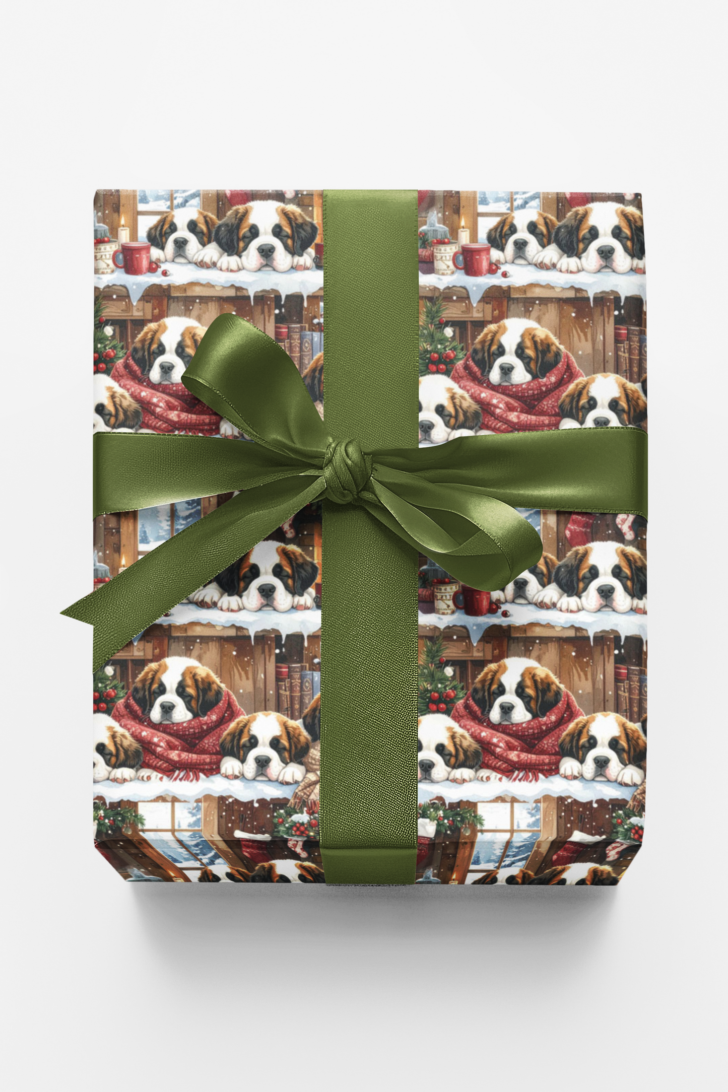 Cozy Cabin Christmas (St. Bernard) Glossy Wrapping Paper