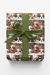 Cozy Cabin Christmas (St. Bernard) Glossy Wrapping Paper - London Penny Gift Wrap