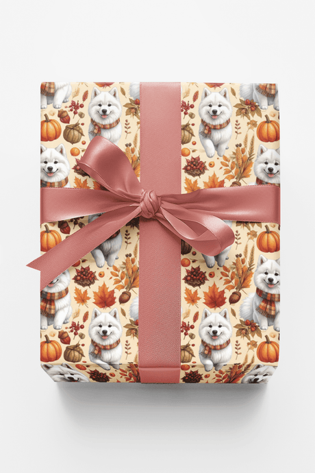 Autumn Harvest Samoyeds Wrapping Paper - London Penny Gift Wrap