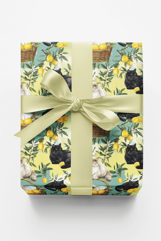 Lemon Orchard Cats (Exotic Shorthair) Wrapping Paper - London Penny Gift Wrap