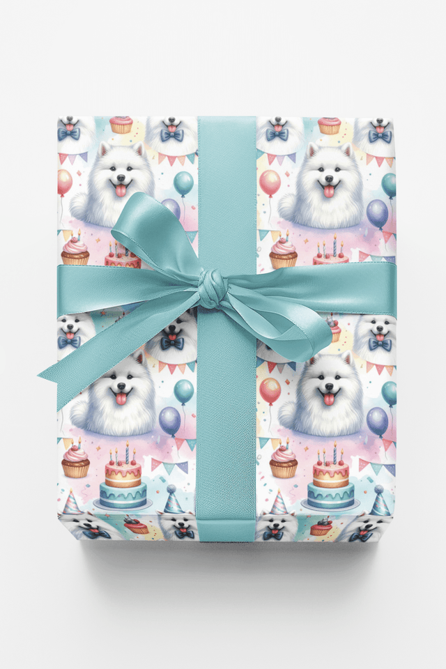 Birthday Celebration Samoyeds Wrapping Paper - London Penny Gift Wrap