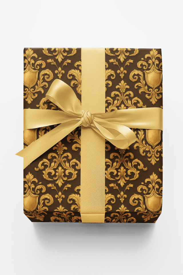 Antique Gold Damask Crest - London Penny Gift Wrap