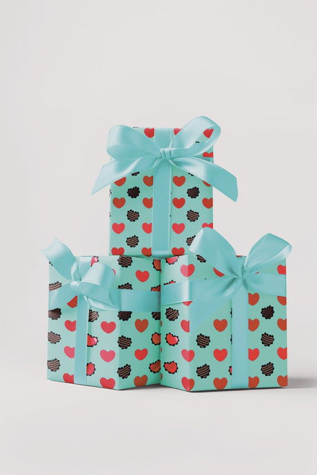 Hearts Choco Blue - London Penny Gift Wrap