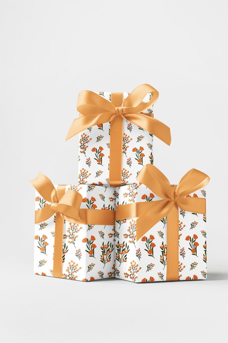 Orange Wild Flowers - London Penny Gift Wrap
