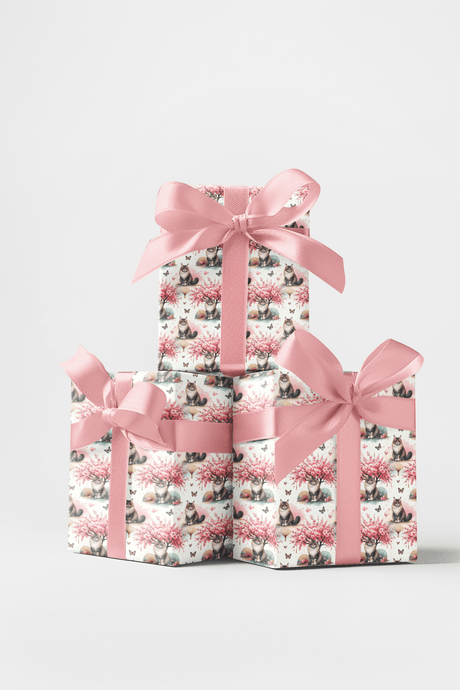 Spring Cherry Blossom Festival (Maine Coon) Wrapping Paper - London Penny Gift Wrap
