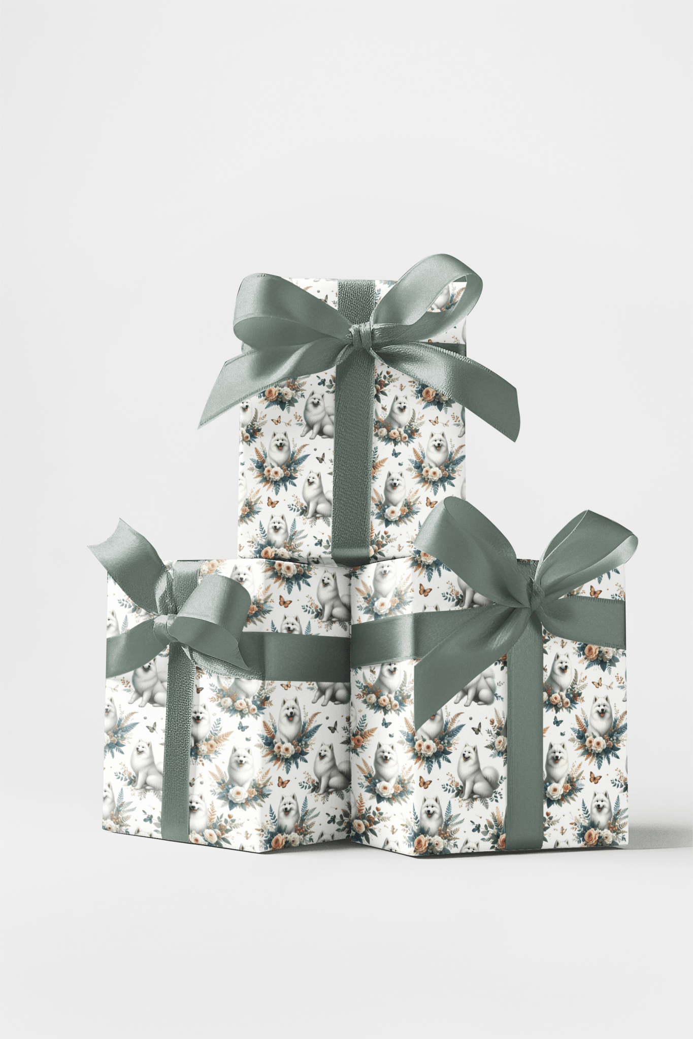 Luxury Botanical Samoyeds Wrapping Paper - London Penny Gift Wrap