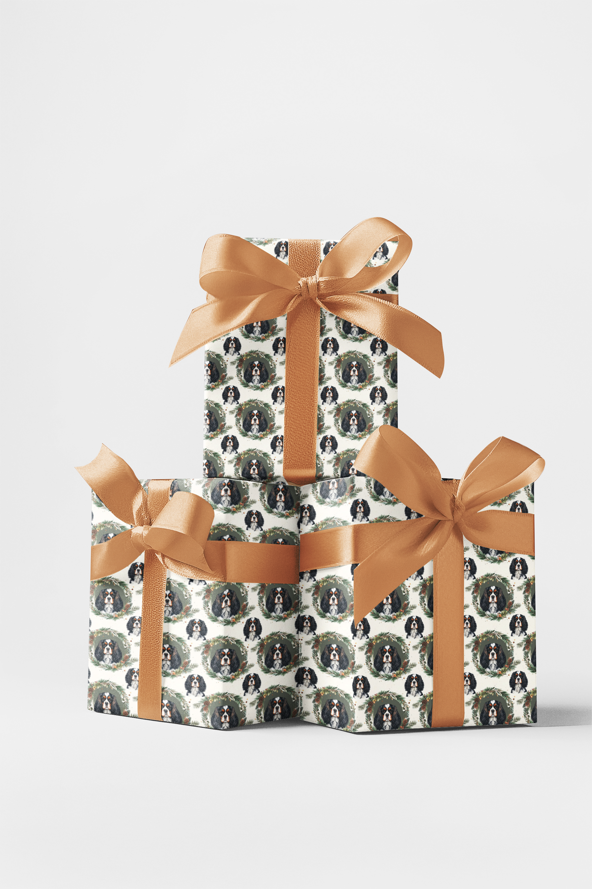 Evergreen Wreath Cavaliers Wrapping Paper