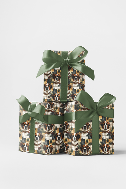 Rustic Plaid Retreat (St. Bernard) Wrapping Paper