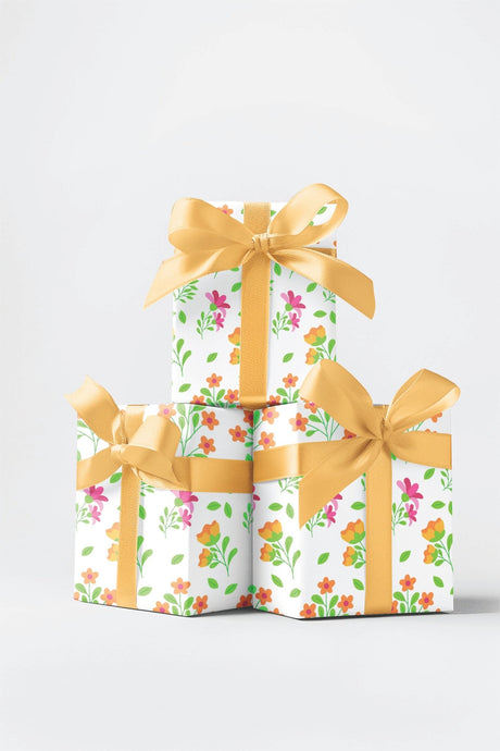 Simple Aesthetic with Red & Yellow Flowers - London Penny Gift Wrap