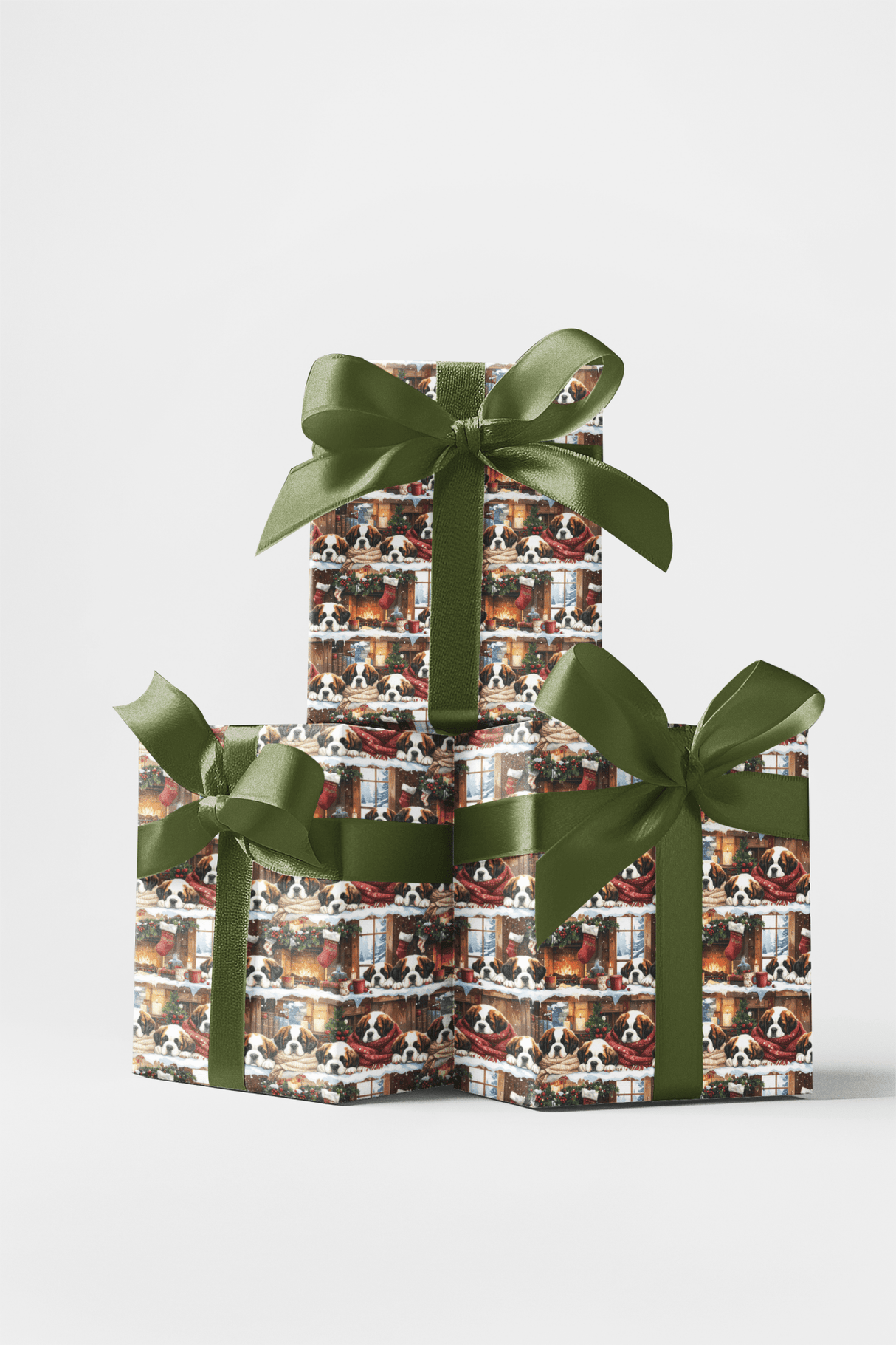 Cozy Cabin Christmas (St. Bernard) Glossy Wrapping Paper - London Penny Gift Wrap