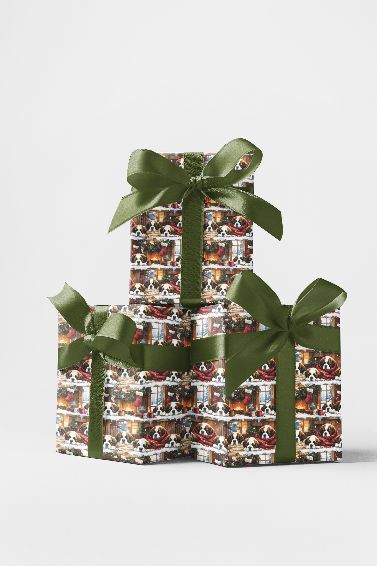 Cozy Cabin Christmas (St. Bernard) Glossy Wrapping Paper