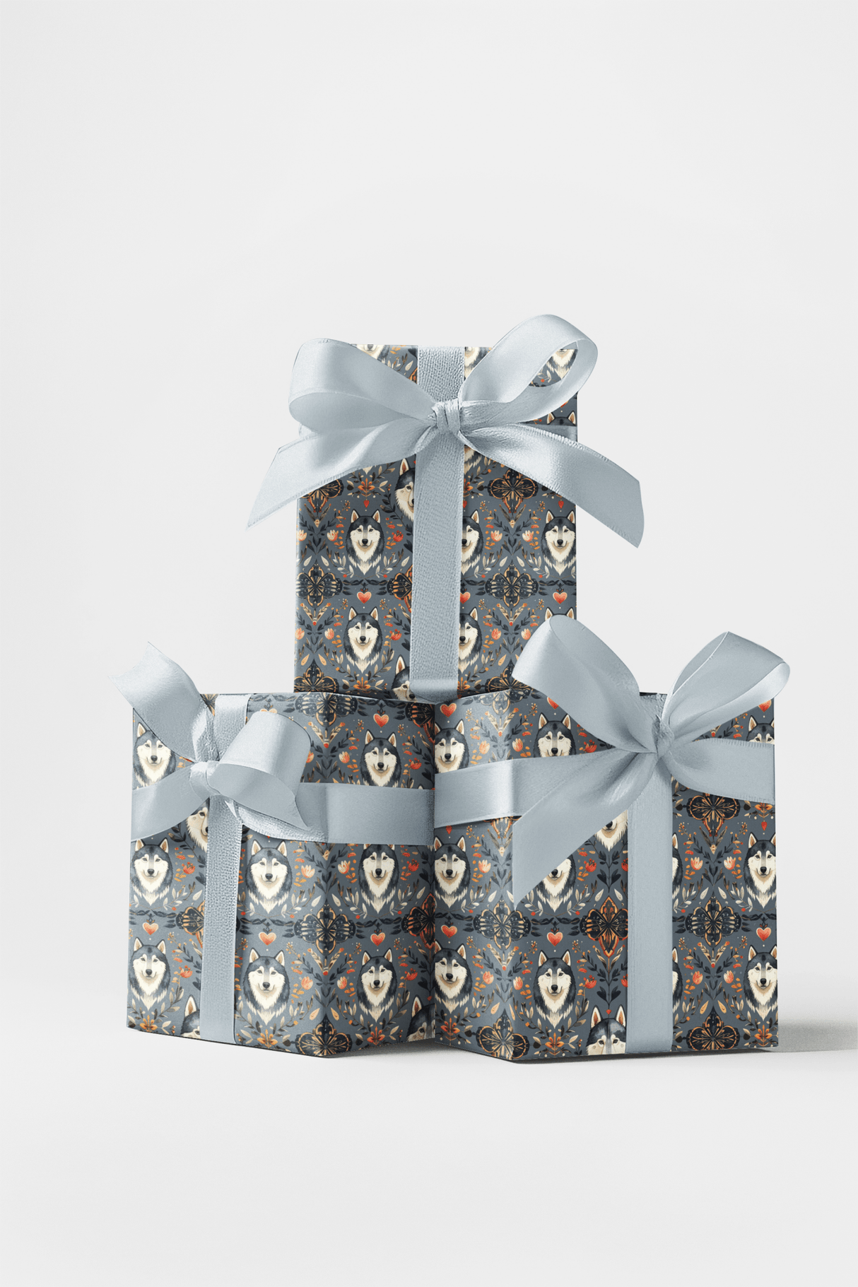 Scandinavian Husky Folk Art (Alaskan Husky) Wrapping Paper - London Penny Gift Wrap