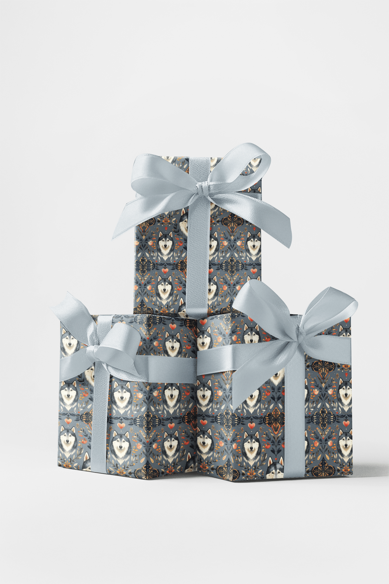 Scandinavian Husky Folk Art (Alaskan Husky) Wrapping Paper - London Penny Gift Wrap