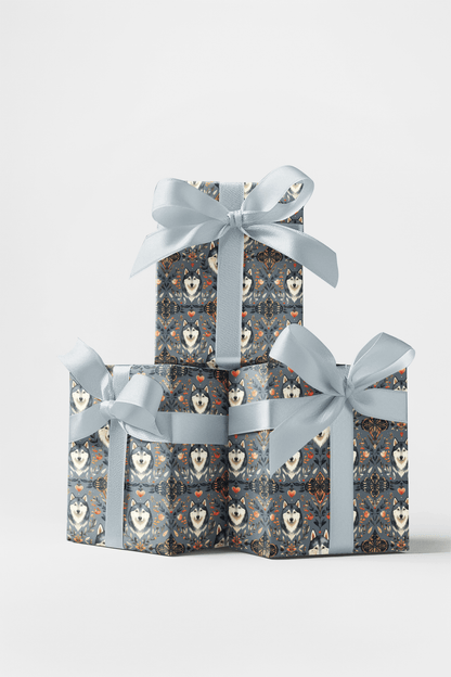 Scandinavian Husky Folk Art (Alaskan Husky) Wrapping Paper - London Penny Gift Wrap