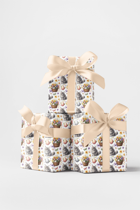 Easter Garden Cats (Maine Coon) Wrapping Paper - London Penny Gift Wrap
