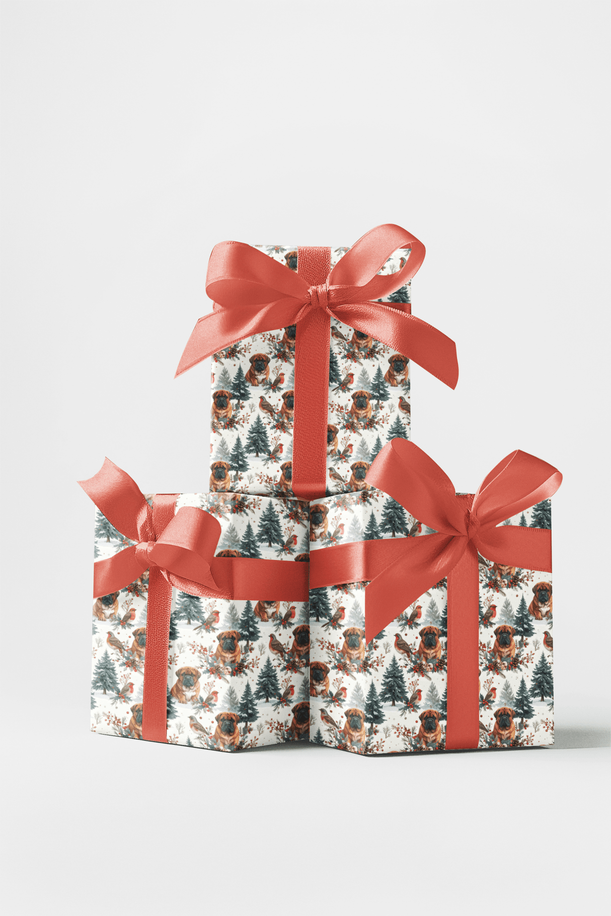 Woodland Christmas Friends (English Mastiff) Wrapping Paper - London Penny Gift Wrap