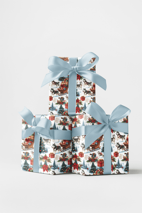 Northern Lights Christmas (Alaskan Husky) Wrapping Paper - London Penny Gift Wrap