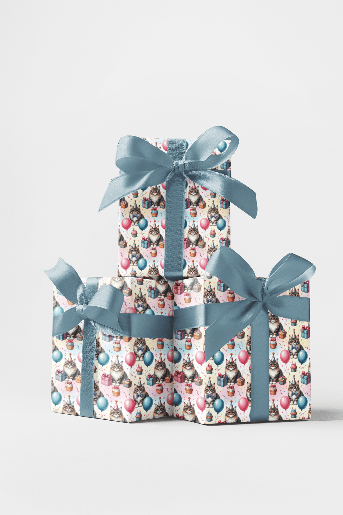 Birthday Party Cats (Maine Coon) Wrapping Paper - London Penny Gift Wrap