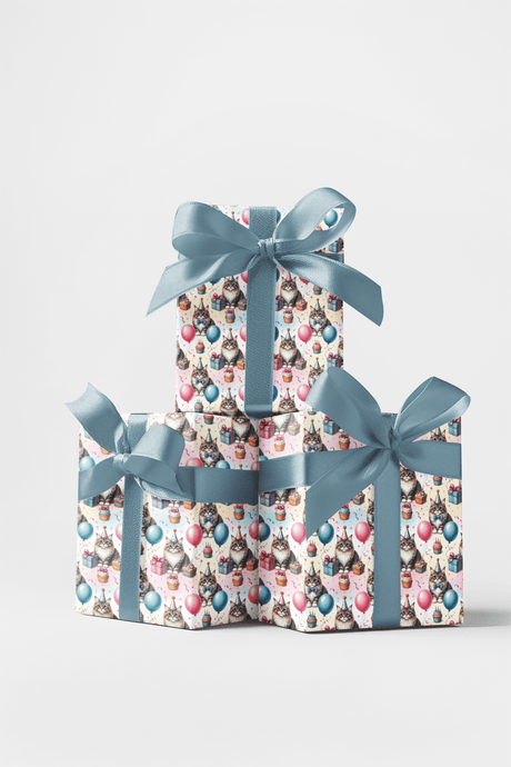Birthday Party Cats (Maine Coon) Wrapping Paper - London Penny Gift Wrap